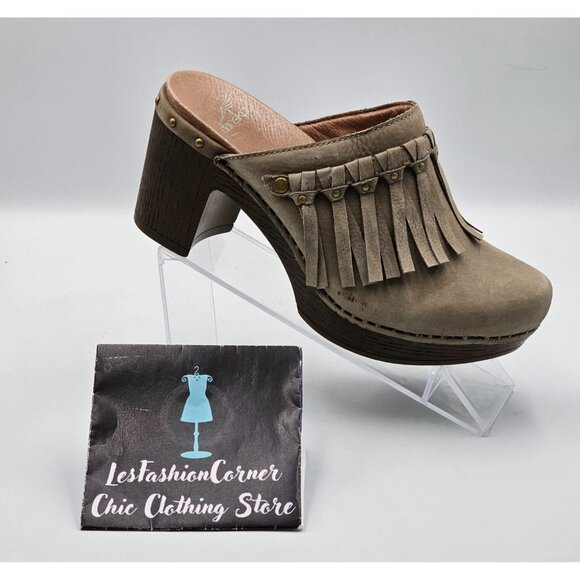 Dansko Women's Beige Suede Leather Deni Fringe Mules Clogs Size 6.5 (37) 2976 - Picture 14 of 16